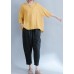 Bohemian yellow embroidery linen cotton top silhouette pattern short sleeve summer shirts