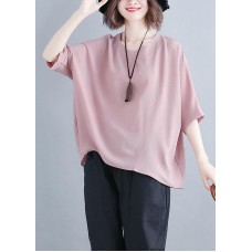 Women pink chiffon clothes Fashion Catwalk o neck Batwing Sleeve Summer tops