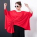 Handmade red cotton blouses for women Boho Irregular Design Pleated Solid Color T-Shirt