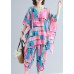 Summer new large size women's art pink print plus long T-shirt + cotton and linen seven points casual pants