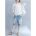 Unique embroidery cotton tunic top white Art tops summer