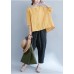 Bohemian yellow embroidery linen cotton top silhouette pattern short sleeve summer shirts