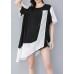 Women Black Personality Loose clothes Casual  Spliced Irregular Chiffon T-Shirt