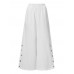 Women Cotton Solid Color Button Side Pocket Elastic Waist Wide Leg Pants