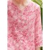 Unique v neck asymmetric linen tops women Shirts pink print blouses summer