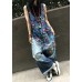 Boutique Print Blue Jeans Overall Jumpsuit