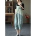 Women Light Blue Pockets Patchwork Jumpsuit Crop Pants