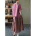 Style Pink Print Side Open tie Summer Linen Blouses Half Sleeve