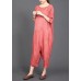 red cotton jumpsuit pants Omychic Solid Color Casual Loose Comfortable Jumpsuit