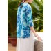 Women v neck half sleeve linen clothes For Women Shape blue prints shirt summer