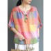 Modern linen Blouse Fashion Sweet Colored Plaid Casual Linen T-Shirt