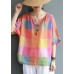 Modern linen Blouse Fashion Sweet Colored Plaid Casual Linen T-Shirt