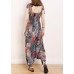 Organic Cotton Sleeveless Fun Vintage Cotton Print Drawstring Loose Jumpsuit