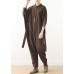 New style literary retro women's loose lace-up one-piece brown overalls