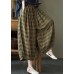 Yellow Plaid Print Cotton wide leg Pants drawstring Spring