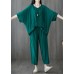 plus size green two pieces batwing sleeve tops and elastic waist pants