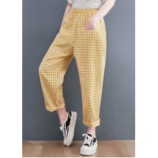 Yellow Plaid High Waist Loose Harem Pants Spring